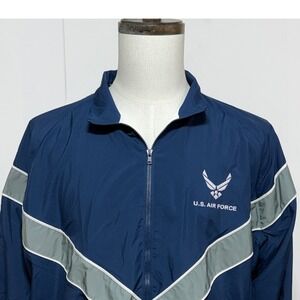 US Air Force Jacket Mens Large Blue PTU Windbreaker Reflective Training Full Zip